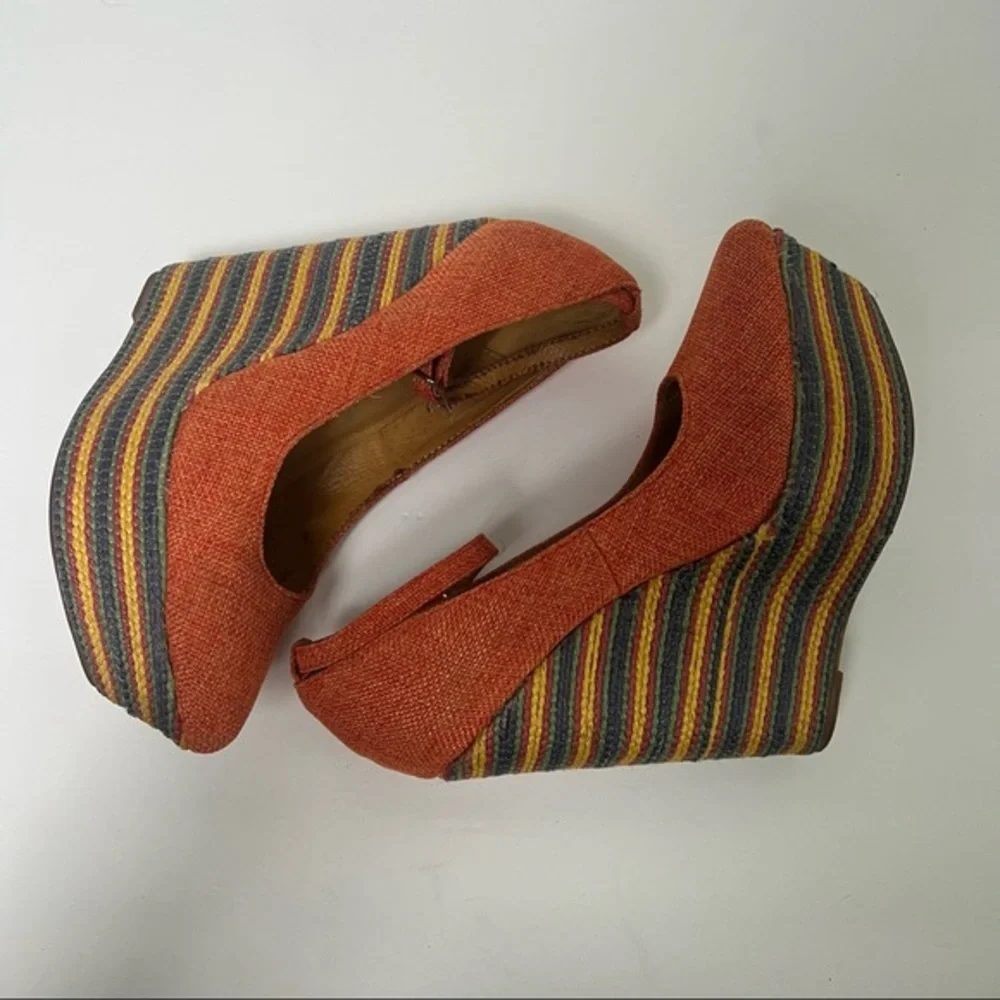 Jeffrey Campbell Orange Multicolor Wedges Weave Pizan Fab Platforms